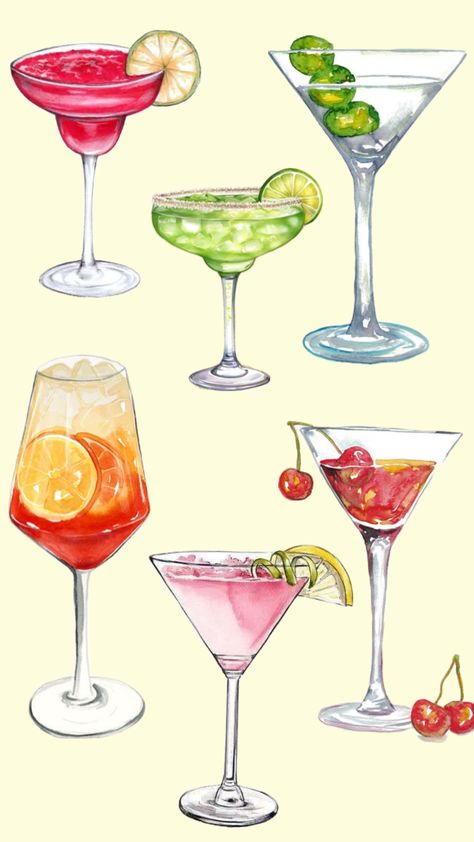 Drink Poster Design Ideas, Drinks Painting, Drink Prints, Watercolor Books, Pottery Painting Designs, Art Wallpaper Iphone, Paint And Sip, Fruit Art, Art Collage Wall