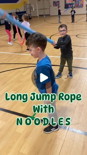 Coach O’Neil on Instagram: "Check out these kindergarteners with “long jump ropes” -practicing coordination, teamwork, motor skills, and heart health!⁣ ⁣ Dive deeper into the pool of benefits by swapping ropes for long pool noodles, enhancing flexibility and adding an extra layer of sensory engagement! ⁣ ⁣ #KidsFitness #ActivePlaytime #HealthyHabits #JumpRope #PhysEd #PE #peteacher #elementarype #hearthealth" Jump Rope Elementary Pe, Games With Pool Noodles, Gym Games For Kindergarten, Long Pool, Pediatric Pt, Elementary Pe, Pe Ideas, Pediatric Physical Therapy, Gym Games