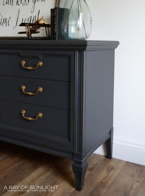 Watch the before and after transformation of this upcycled dresser. This classic furniture piece is beautiful and adds a lot of character to your home decor. #upcycled #furniture #thriftstore Gray Dresser Makeover, Grey Painted Furniture, Furniture Entryway, Upcycled Thrift, Gray Dresser, Before And After Transformation, Upcycle Dresser, Diy Dresser Makeover, Thrifted Home Decor