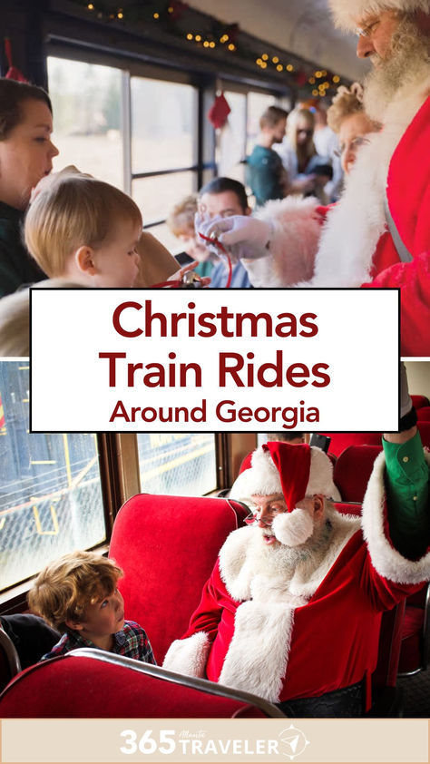 Santa Claus interacting with children on a decorated Christmas train ride, handing out bells and chatting with passengers, creating a magical holiday experience in Georgia. The Polar Express Movie, Polar Express Movie, Alabama Christmas, Southern Christmas, The Polar Express, Holiday Guide, Holiday Feast, Winter Getaway, Christmas Train