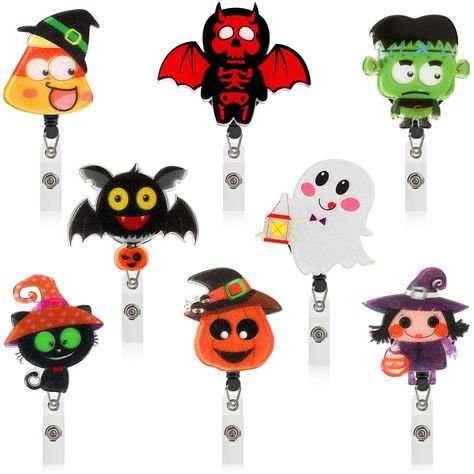 PRICES MAY VARY. 【Waterproof & Acrylic Material】Our halloween alligator badge reels are made of quality glitter acrylic, alligator clip and nylon cord,exquisite handcraft, so durable, not easy to break or fade, more vivid and personal, seems like real characters. With these ID badge holders, you will become the star of Halloween 【8 Cute Halloween Themed Designs】Halloween ID name badge holders come with different patterns, pumpkin, skeleton, witch, black cat, ghost, monster, bat, and each pattern Ghost Monster, Skeleton Witch, Skull Ghost, Pumpkin Skeleton, Cat Ghost, Pumpkin Skull, School Supply Labels, Glitter Acrylic, Ghost Cat