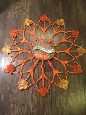 Dollar Tree Fall Coat Hanger Wreath — CraftBits.com Diy Hanger Decoration, Clothes Hangers Ideas Crafts, Hanger Decoration Ideas, Plastic Hanger Crafts Projects, Plastic Clothes Hanger Crafts, Diy Clothes Hanger Ideas, Coat Hanger Crafts, Plastic Hanger Crafts, Coat Hanger Wreath