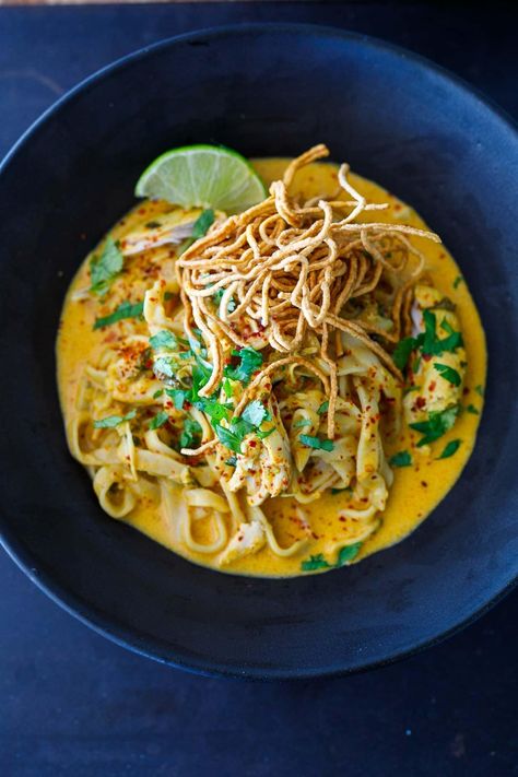 Easy Khao Soi Recipe | Feasting At Home Khao Soi Recipe, Coconut Noodle Soup, Thailand Recipes, Coconut Curry Noodle Soup, Shrimp Tofu, Curry Noodle Soup, Soup Dishes, Mushrooms Recipes, Asian Soups