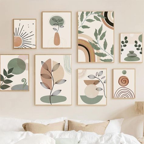 Rainbow Home Decor, Nordic Room, Stile Boho Chic, Minimalist Japanese, Boho Leaves, Boho Painting, Boho Poster, Nordic Wall, Abstract Art Prints