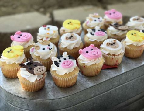 Archer's Farmers Market Barnyard Cupcakes, Cupcakes Bonitos, Farm Animal Cupcakes, Farm Animal Cakes, Animal Birthday Cakes, Farm Theme Birthday, Farm Animal Party, Farm Cake, Cupcakes Decorados