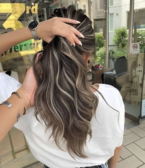 Long Hair Perm, Blonde Highlights On Dark Hair, Perm Hair, Hair Perm, Hair Color Streaks, Brunette Hair With Highlights, Dark Hair With Highlights, Brown Hair With Blonde Highlights, Brunette Balayage Hair