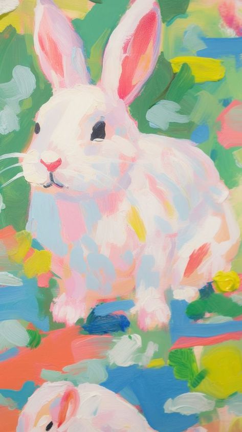 Rabbit Abstract Art, Wallpapers Bunny, Cute Bunny Painting, Cute Animals Wallpaper, Easter Collage, Easter Stuff, Art Crochet, Bunny Painting, Rabbit Painting