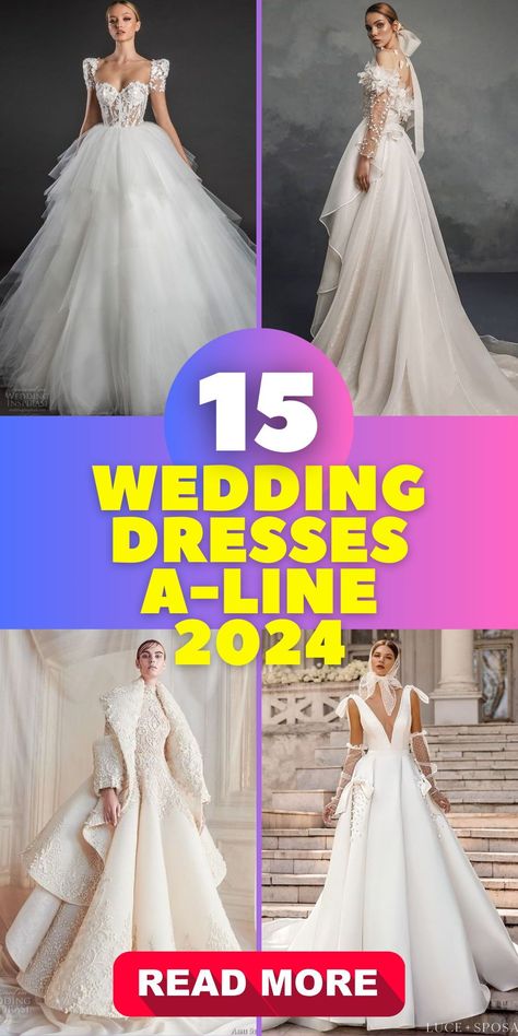 Classy Elegant A-Line Wedding Dresses 2024: Look classy and elegant in A-line wedding dresses for 2024. These gowns offer a timeless and sophisticated appearance that is perfect for the modern bride. Say "I do" in a dress that exudes charm and beauty. Wedding Dress Trends For 2024, Wedding Dresses 2024 Trend, Elegant Italian Wedding, Wedding Dresses Vintage Lace, Bridal Dresses Princess, Gowns Modest, Italian Wedding Dresses, Wedding Dresses A Line, Elegant Minimalism