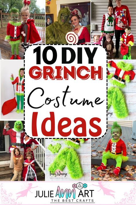 DIY Grinch Costume Ideas 1 (1) Grinch Party Costume Ideas, Who Characters Grinch, How To Dress Like A Who From Whoville, Grinch Costumes Diy, The Grinch Costume Ideas, Grinch Dressup Ideas For School, Whoville Halloween Costume, Whoville Dressup Ideas, Whooville Outfits Ideas Diy