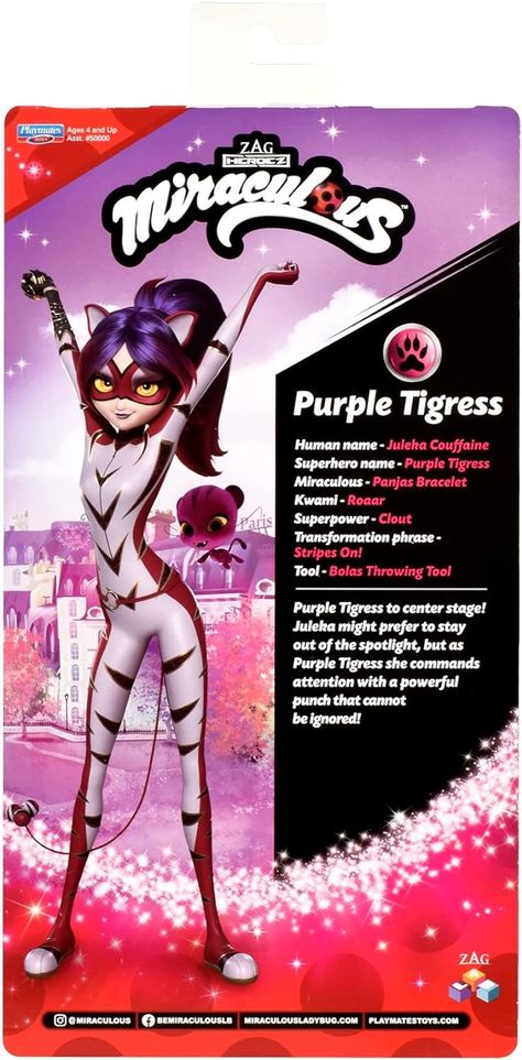 Amazon.com: Miraculous Ladybug and Cat Noir Toys Fashion Doll | Articulated 26cm Doll with Accessories Kwami | Purple Tigress Figurine | Bandai Dolls : Toys & Games Miraculous Ladybug Powers, Miraculous Ladybug Power Up, Miraculous Ladybug Characters Names, Miraculous Characters Names, Miraculous All Heroes, Miraculous Ladybug All Heroes, Miraculous Ladybug Outfits, Miraculous Ladybug Superheroes, Miraculous Ladybug Heroes