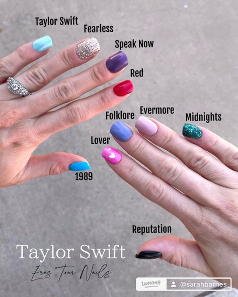 Taylor Swift Hair Inspiration, Short Eras Tour Nails, Taylor Swift Manicure, Fearless Nails Taylor Swift, Fearless Nails, Taylor Swift Nails Inspired Eras Tour, The Eras Tour Nails, Eras Nails, Taylor Swift Nails Inspired