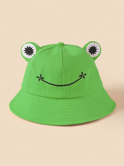 Girl Bucket Hat, Frog Bucket Hat, Green Hat, National Day Accessories, SchoolI discovered amazing products on SHEIN.com, come check them out! Frog Accessories, Frog Bucket Hat, Cute Bucket Hat, Bob Chapeau, Bucket Hat Summer, Cartoon Frog, Funky Hats, Frog Design, Crochet Bucket Hat