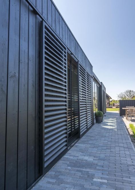 Sliding Shutters - Urban Skies Electric Shutters, Forest Cabins, Shutter Shades, Sliding Shutters, Shading Device, Laser Cut Screens, Forest Cabin, Cladding Panels, European Countries