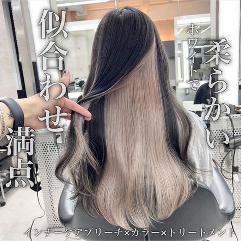 Navy Goth, Middle Part Ponytail, Blonde Underneath Hair, Hair Dyed Underneath, Underneath Hair Color Ideas, Blonde Underneath, Underneath Hair Color, Underneath Hair, Korean Hair Color