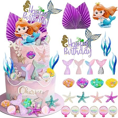 Mermaid Cake Toppers 27pcs Under the Sea Mermaid Tail Cake Decorations Gold Purple Pearl Ballfor Mermaid Theme Party Supplies Birthday Party Baby Shower (Purple) : Amazon.ca: Toys & Games Mermaid Tail Cake, Mermaid Cake Topper, Baby Shower Purple, Mermaid Under The Sea, Mermaid Theme Party, Beach Themed Party, Mermaid Cakes, Edible Cake Toppers, Mermaid Theme