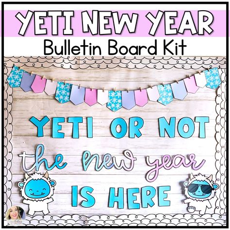 "Are you in need of an easy, cute idea for a January bulletin board? This Yeti New Year set is perfect for your New Years Bulletin Board! It includes ideas for 3 sayings along with all the garlands and letters to create them. Student goal setting writing sheet is also included! This bulletin board display comes with the following: \"So Yeti for a New Year of Learning\" letters and quote poster \"Yeti or Not the New Year is Here\" letters \"Yeti, Set, Go! Set Some New Goals\" letters Board Decor in color and black and white (2 yetis and banner) 3 student options for the student goal setting sheet Mini yetis to add students' names (fonts embedded) The letters are also available in black outline in case you want to print on colored paper instead of print in color. ** READ BEFORE OPENING! This Student Goal Setting Sheet, New Years Bulletin Board, Setting Writing, Goal Setting Sheet, January Classroom, Goal Setting For Students, January Bulletin Boards, Cute Bulletin Boards, Winter Bulletin Boards