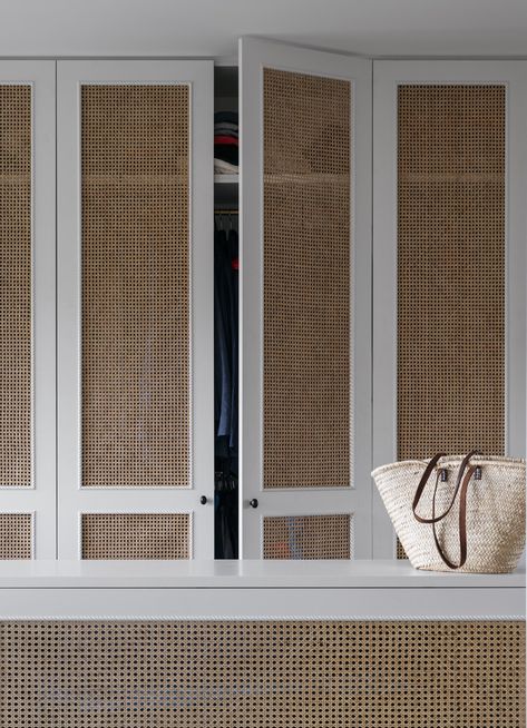 Rattan Door, Laundry Doors, Rattan Doors, Cane Webbing, House Interior Design Styles, Beachfront House, Wardrobe Door Designs, Rattan Cane, Built In Furniture