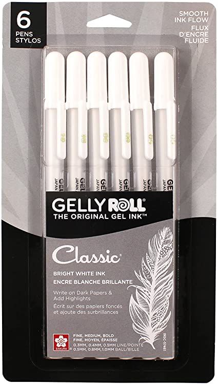 Amazon.com: SAKURA Gelly Roll Classic Gel Pens, Opaque White Ink, Ass't Tips 05/08/10, 6 PK 57461 : Office Products Doodles To Draw, Charm Pack Quilt, Banner Drawing, Doodle Frames, Cool Journals, Gel Pens Set, Sharpie Markers, White Pen, Diy Holiday Gifts