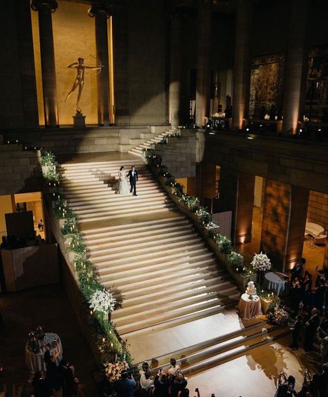 Entrance Wedding decor Wedding Stairs, Museum Wedding Venues, Art Museum Wedding, Plan A Wedding, Library Wedding, Philadelphia Museums, Wedding Venue Decorations, Philadelphia Museum Of Art, Future Wedding Plans