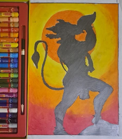 Step by step Jay Hanuman Drawing using oil pastel.... #hanuman #bajrangbali for more visit Instagram - @artist_atk91 Youtube - artist_atk91 Drawing Using Oil Pastel, Hanuman Drawing, God Drawing, Jay Hanuman, Youtube Artists, Eye Drawing Tutorials, Drawings Ideas, Hanuman Ji, Drawing Sketchbook