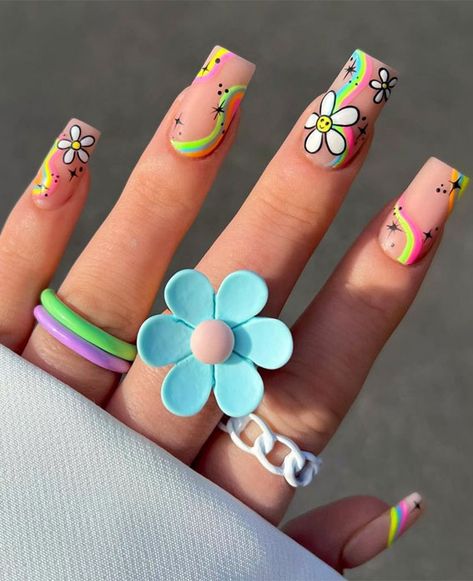 summer nails, summer nail ideas, summer nail designs, ombre nails Summer Nails Designs, Biab Nails, Ideas Uñas, Ombre Acrylic, Summer Nail Designs, Retro Nails, Hippie Nails, Vintage Nails, Ombre Acrylic Nails