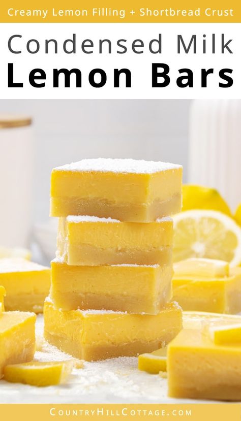 Bars With Sweetened Condensed Milk, Creamy Lemon Squares, Creamy Lemon Bars, Lemon Squares Recipe, Homemade Lemon Bars, Milk Recipes Dessert, Sweetened Condensed Milk Recipes, Lemon Bars Easy, Lemon Brownies