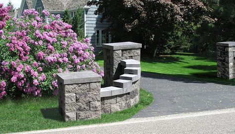 Stone Entrance, Landscaping Entrance, Entrance Gates Driveway, Entrance Landscaping, Driveway Entrance Landscaping, Outdoor Columns, Mailbox Landscaping, Landscape Curbing, Stone Driveway