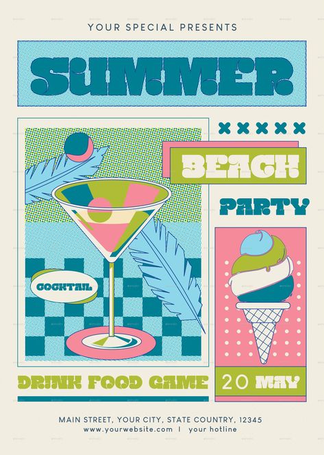 Summer Beach Party Flyer Summer Promotion Design, Queer Posters, Beach Party Poster, Festival Brochure, Beach Party Flyer, Summer Party Flyer, Summer Fest, Summer Promotion, Digital Communication