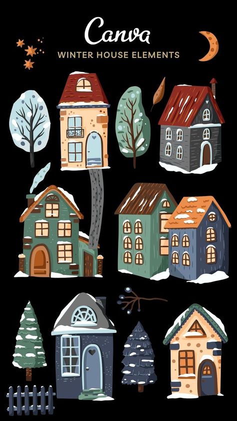 Winter House Illustration, Winter Poster, Logo Elements, House Elements, Keyword Elements Canva, Desain Buklet, Canva Elements Keyword, Canvas Learning, Aesthetic Winter