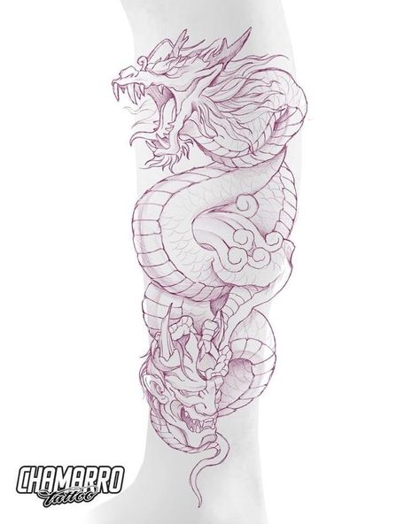 Dragon And Oni Tattoo, Dragon Forearm Tattoo Stencil, Dragon Tattoo Designs Leg, Japanese Dragon Line Art, Dragon Leg Tattoo Men, Leg Tattoo Dragon, Leg Tattoo Stencil For Men, Dragon Cover Up Tattoo, Japanese Dragon Tattoo Stencil