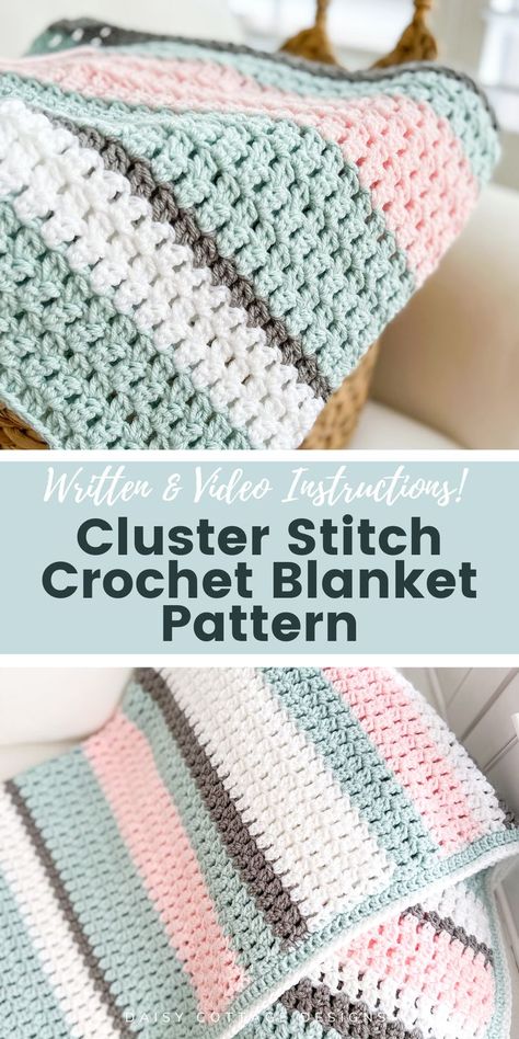 Motifs Afghans, Modern Haken, Afghan Patterns Free, Crochet Cluster Stitch, Cluster Stitch, Crochet Blanket Stitch Pattern, Crochet Blanket Tutorial, Blanket Stitches, Modern Crochet Blanket