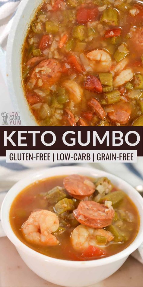 Keto Gumbo, Shrimp Gumbo Recipe, Shrimp Gumbo, Keto Crockpot, Easy Crockpot Chicken, Gumbo Recipe, Frozen Shrimp, Keto Soup, Keto Ideas