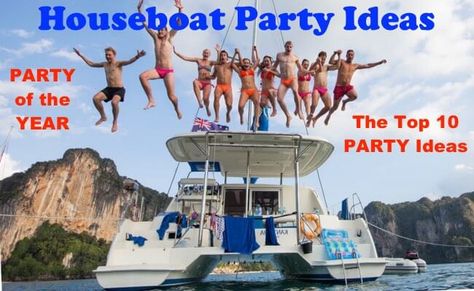 Simple Houseboat Party Ideas for every budget of House Boat Parties Party Barge, Houseboat Living, Working Boat, River Float, Race Party, Best Boats, Canal Boat, Boat Party, Bachelorette Party Themes