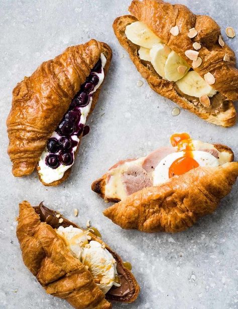 Croissants Recipes, Easy Croissant Recipe, Ham And Cheese Croissant, Croissant Sandwich, Croissant Breakfast, Croissant Recipe, Quick Breakfast, Cafe Food, Brunch Recipes