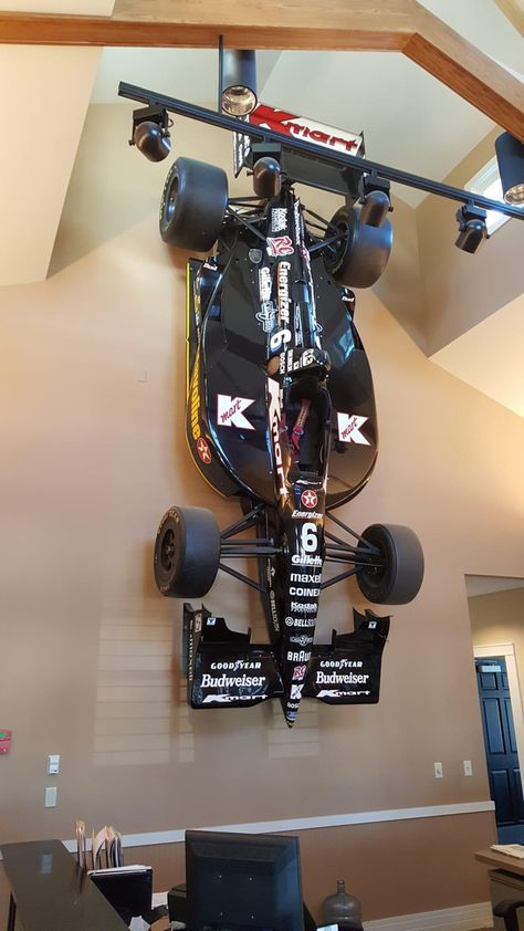 Car In House Interior, F1 Car In House, F1 Car On Wall, F1 Themed Room, Car In Living Room, F1 Experience, Guy Room Ideas, F1 Room, Car Pfp