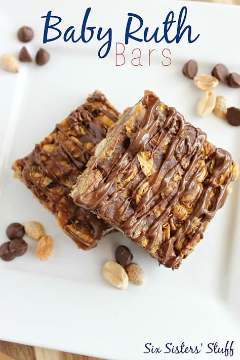 Baby Ruth Bars, Baby Ruth, Six Sisters Stuff, Dessert Bar Recipe, Cookie Bar Recipes, Homemade Candies, Brownie Bar, Decadent Desserts, Sweets Treats