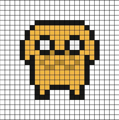 A pixel art template of Jake the dog from Adventure Time the T-V program (show for Americans). Dog Pixel Art, Jake Adventure Time, Jake The Dog, Easy Pixel Art, Pixel Art Templates, Pixel Drawing, Pixel Crochet, Pix Art, Pixel Art Grid