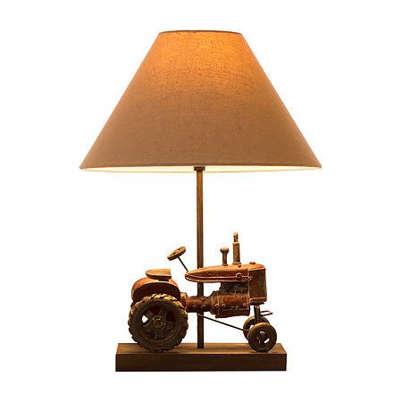 Tractor Bedroom, Burlap Lampshade, Tractor Design, Farmhouse Truck, Farmhouse Lamps, Lamp Art, Vintage Tractors, Side Table Lamps, Industrial Farmhouse