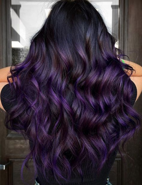 Dark Violet Hair, Purple Brown Hair, Violet Hair Colors, Purple Hair Highlights, Purple Balayage, Hair Color Plum, Dark Purple Hair, Black Hair Balayage, Hair Color Underneath