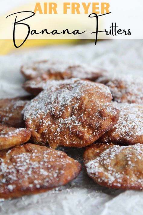 Make these air fryer banana fritters using ripe bananas, a dash of cinnamon and everyday household ingredients. They make the best snack, breakfast or even dessert. #bananarecipes #ripebananas #airfryerrecipes Easy Banana Desserts, Desserts Air Fryer, Using Ripe Bananas, Air Fryer Banana, Banana Desserts, Deep Fried Recipes, Ripe Banana Recipe, Banana Fritters, Fried Bananas