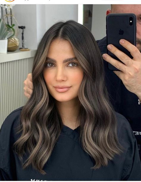 Balayage For Brown Skin, Black Hair Balayage Asian, Hair Color For Medium Skin Tones, Bronde Balayage Short Hair, Hair Colors For Olive Skin, Cool Toned Brunette, Dark Brown Hair Balayage, Wedding Hair Colors, Black Hair Balayage