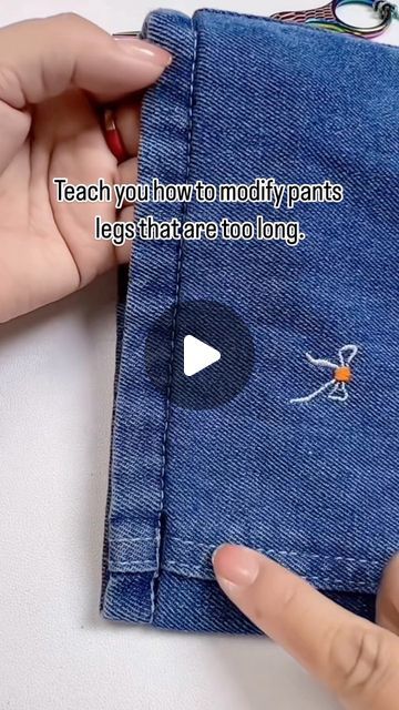 How To Fix Long Jeans, Long Jeans Hack, Pants Too Long Hack, Jeans Too Long, Sewing Repairs, Altering Pants, Sew Tips, Altering Jeans, Mending Clothes