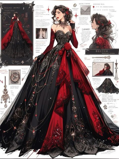 Fantasy Villain Dress, Vampire Dress Aesthetic, Butler Clothes, Fantasy Dress Ideas, Sweet 16 Dress Ideas, Victorian Dress Gown, Villain Dresses, Dress References, Vampire Dress