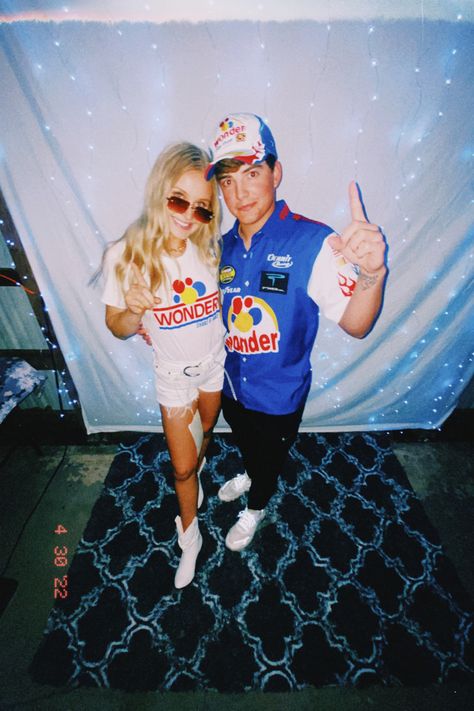 Guy Duo Costumes, Couple Halloween Costumes Baseball, Couples Race Car Costumes, Nascar Couples Costume, Taladaganights Couple Costume, Nascar Halloween Costume Couples, Cute Couple Halloween Costumes College, Talledaga Nights Couples Costumes, Hoco Duos