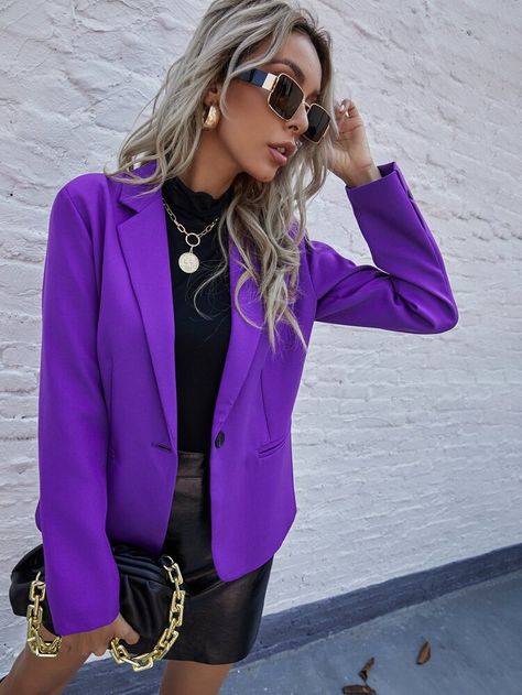 Purple Bodysuit Outfits, Bright Blazer Outfit, Purple Blazer Outfit, Purple Fashion Outfit, Outfit Formal Mujer, Mode Purple, Menswear Women, Glamour Outfit, Purple Blazer