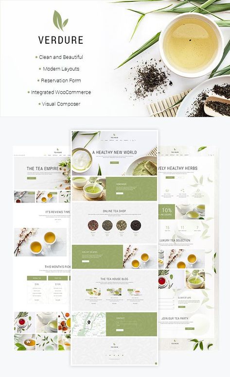 Organic Tea House and Shop WordPress Theme. A modern and responsive design website template with highly customizable options ideal for tea houses, cafes, restaurants, food stores, wineries, bistros, and more! SEO optimized web design. #WordPress #cafe #tea #restaurant #eCommerce #woocommerce #healthy #beverage #herbal #organic #drink #store #shop #retail #vibrant #colorful #artistic #responsivedesign #wordpresstheme #websitedesign #webdesign Responsive Design Website, Tea Restaurant, Tea Houses, Coffee Shop Business, Restaurant Themes, Herb Shop, Custom Portfolio, Tea Store, Pricing Table