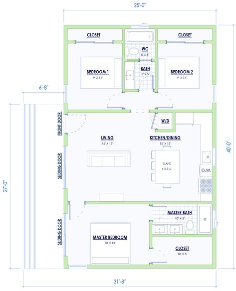 3 Bedroom, 2 Bathroom, 1000 sq ft, starting at $289K+. This design boasts a stackable washer/dryer, two sliding doors, a generous living/dining area, a full-size kitchen with an island, accent lighting, and a dishwasher. The spacious master bedroom features a walk-in closet and an en-suite bathroom with double sinks. 1000 Sq Ft Adu, Small House Plans Under 1000 Sq Ft 3 Bedroom, 3 Bedroom Adu Plans, 1000sq Ft House Plans 3 Bedroom, 800 Sq Ft House Plans 3 Bedroom, 1100 Sq Ft House Plans 3 Bedroom, Simple House Plans 3 Bedroom 2 Bath, 1000 Sq Ft House Plans 3 Bedroom, Floor Plans 1000 Sq Ft