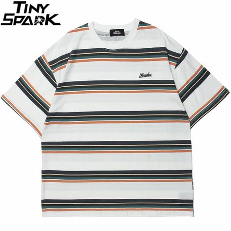 Streetwear Striped Tee Shirt | Streetwear Shirt Men Stripes - Hip Hop Streetwear - Aliexpress Streetwear Shirts, Hip Hop Streetwear, Kawaii Clothes, Striped Tee, Cloth Bags, Hip Hop, Tee Shirts, Stripes, Cool Outfits