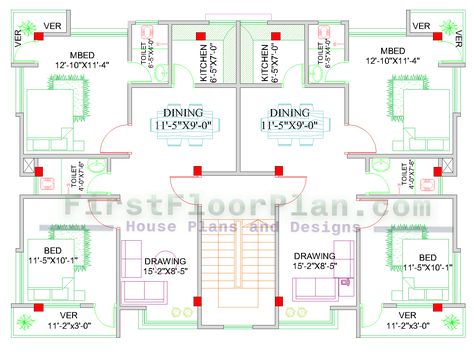 House Plans of Two Units 1500 to 2000 Sq Ft | AutoCAD File Free - First Floor Plan - House Plans and Designs Boutique Hotel Design Architecture, Residential Plan, 2000 Sq Ft House, Flat Plan, Hotel Design Architecture, First Floor Plan, 2bhk House Plan, Modern House Floor Plans, Indian House Plans