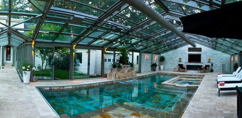 Private Residence, Ontario | OpenAire Swimming Pool Enclosures, Indoor Pool Design, Outside Pool, Energy Efficient Buildings, Indoor Pools, Pool Room, Pool Enclosures, Glass Pool, Retractable Roof